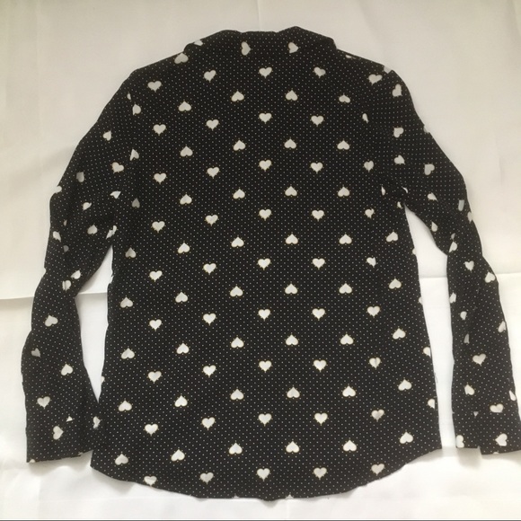 Primark button front shirt Black w/hearts and dots - Picture 2 of 8